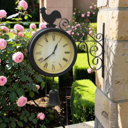 Rackhams Double Sided Garden Clock with Bell and Cockerel - thumbnail 1