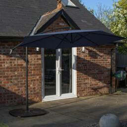Rackhams Outdoor 4 Person Round Glass Top Garden Dining Table Chairs With Blue Banana Parasol and Base Set - thumbnail 4