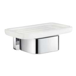 Rackhams Porcelain Rectangular Soap Dish Tray and Polished Chrome Wall Mounted Holder with Concealed Screws for Bath Shower Bathroom