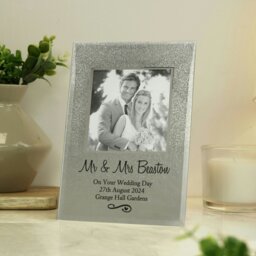 Rackhams Personalised Heart & Swirl 4x4 Glitter Glass Photo Frame