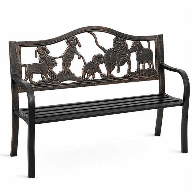 Rackhams Metal Garden Bench with Cast Iron Puppies Design Back Rest - image 1
