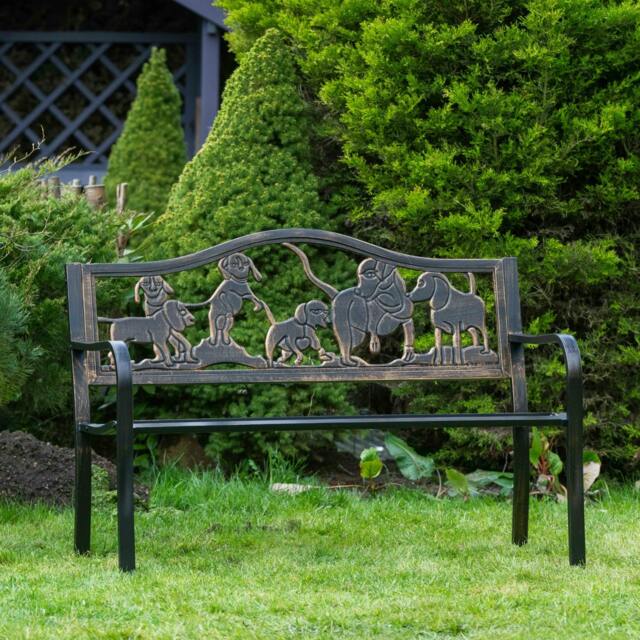Rackhams Metal Garden Bench with Cast Iron Puppies Design Back Rest - image 1
