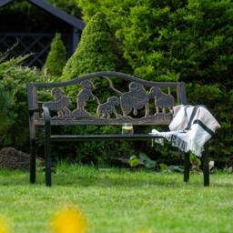 Rackhams Metal Garden Bench with Cast Iron Puppies Design Back Rest - thumbnail 2