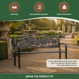 Rackhams Metal Garden Bench with Cast Iron Puppies Design Back Rest - thumbnail 6