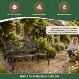 Rackhams Metal Garden Bench with Cast Iron Puppies Design Back Rest - thumbnail 5
