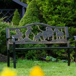 Rackhams Metal Garden Bench with Cast Iron Puppies Design Back Rest - thumbnail 5
