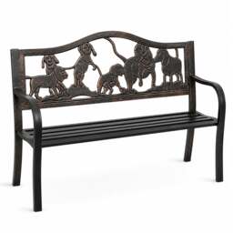 Rackhams Metal Garden Bench with Cast Iron Puppies Design Back Rest