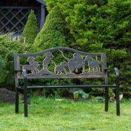 Rackhams Metal Garden Bench with Cast Iron Puppies Design Back Rest