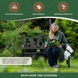 Rackhams Metal Garden Bench with Cast Iron Puppies Design Back Rest - thumbnail 2