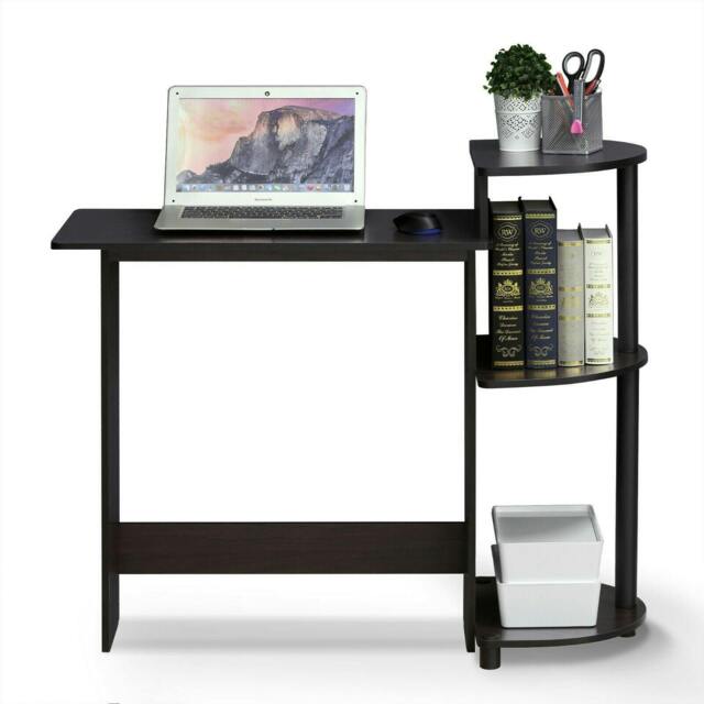Rackhams Compact Computer Desk with Shelves, Dark Walnut Crafted for Practical Use and Stylish Living Spaces - 11181DWN - image 1
