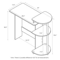 Rackhams Compact Computer Desk with Shelves, Dark Walnut Crafted for Practical Use and Stylish Living Spaces - 11181DWN - thumbnail 3