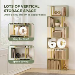 Rackhams S-Shaped Bookshelf, 5-Tier Bookcase with Anti-Tip Strap, Light Green - 23.5 - thumbnail 5