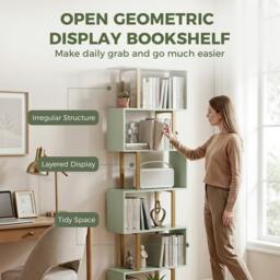 Rackhams S-Shaped Bookshelf, 5-Tier Bookcase with Anti-Tip Strap, Light Green - 23.5 - thumbnail 4
