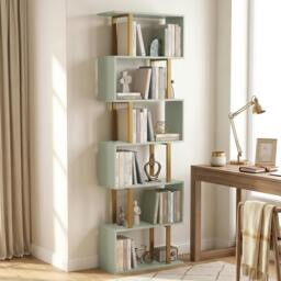 Rackhams S-Shaped Bookshelf, 5-Tier Bookcase with Anti-Tip Strap, Light Green - 23.5