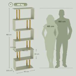 Rackhams S-Shaped Bookshelf, 5-Tier Bookcase with Anti-Tip Strap, Light Green - 23.5 - thumbnail 3