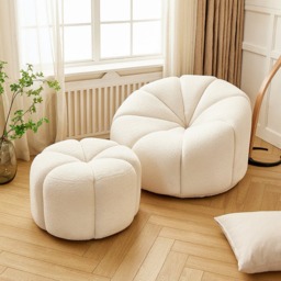 Rackhams Arsav Pumpkin Armchair, White Boucle - White - Single Seater - thumbnail 3