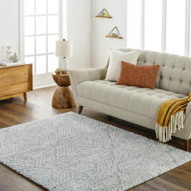 Rackhams Cloudy Shag-Geometric Beige Grey Soft Plush Pile Rug - 200 x 275 cm - image 1