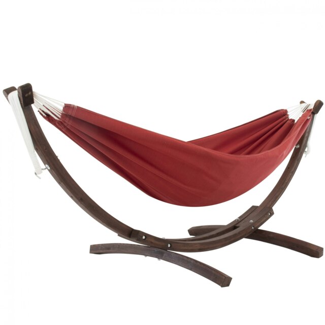 Rackhams Double Sunbrella Hammock with Solid Pine Arc Stand - Crimson - image 1