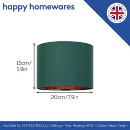 "Rackhams Modern Forest Green Cotton Fabric Small 8"" Lamp Shade with Shiny Copper Inner" - thumbnail 5