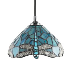 Rackhams Dragonfly Themed Emerald Stained Glass Tiffany Pendant Lighting Shade with Beads - thumbnail 2