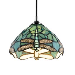 Rackhams Dragonfly Themed Emerald Stained Glass Tiffany Pendant Lighting Shade with Beads - thumbnail 4