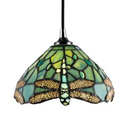 Rackhams Dragonfly Themed Emerald Stained Glass Tiffany Pendant Lighting Shade with Beads