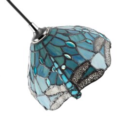 Rackhams Dragonfly Themed Emerald Stained Glass Tiffany Pendant Lighting Shade with Beads - thumbnail 5