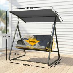 Rackhams 2-Seater Rattan Swing Chair, Outdoor Garden Hanging Swing Seat - PE Rattan, Steel - 150W x 128D x 168H cm - Rattan Swing Chair - thumbnail 3