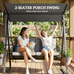 Rackhams 2-Seater Rattan Swing Chair, Outdoor Garden Hanging Swing Seat - PE Rattan, Steel - 150W x 128D x 168H cm - Rattan Swing Chair - thumbnail 4