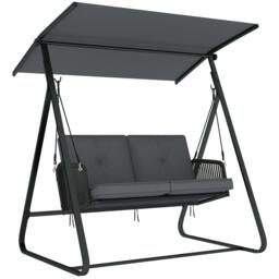 Rackhams 2-Seater Rattan Swing Chair, Outdoor Garden Hanging Swing Seat - PE Rattan, Steel - 150W x 128D x 168H cm - Rattan Swing Chair - thumbnail 2