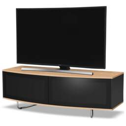 "Rackhams Caru Gloss Black and Oak Beam-Thru Remote Friendly Super-Contemporary ""D"" Shape Design 32""-65"" LED/OLED/LCD TV Cabinet" - thumbnail 3