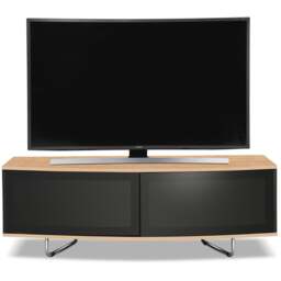 "Rackhams Caru Gloss Black and Oak Beam-Thru Remote Friendly Super-Contemporary ""D"" Shape Design 32""-65"" LED/OLED/LCD TV Cabinet" - thumbnail 2