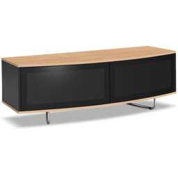 "Rackhams Caru Gloss Black and Oak Beam-Thru Remote Friendly Super-Contemporary ""D"" Shape Design 32""-65"" LED/OLED/LCD TV Cabinet" - thumbnail 4