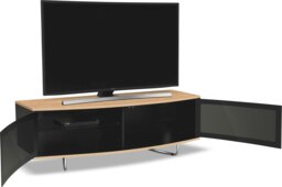 "Rackhams Caru Gloss Black and Oak Beam-Thru Remote Friendly Super-Contemporary ""D"" Shape Design 32""-65"" LED/OLED/LCD TV Cabinet" - thumbnail 6