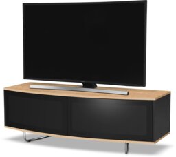 "Rackhams Caru Gloss Black and Oak Beam-Thru Remote Friendly Super-Contemporary ""D"" Shape Design 32""-65"" LED/OLED/LCD TV Cabinet" - thumbnail 3