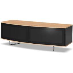 "Rackhams Caru Gloss Black and Oak Beam-Thru Remote Friendly Super-Contemporary ""D"" Shape Design 32""-65"" LED/OLED/LCD TV Cabinet" - thumbnail 6