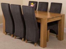 Rackhams Kuba Large Oak Dining Table with Lola Fabric Chairs - 6 chairs - Black - thumbnail 1
