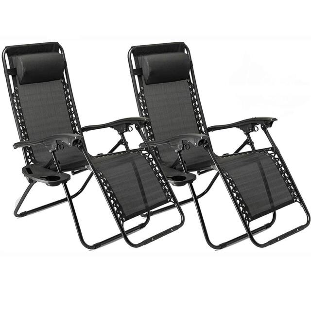 Rackhams 2 x Zero Gravity Reclining Garden Chair Sun Beach Lounger Recliner Outdoor Black - image 1