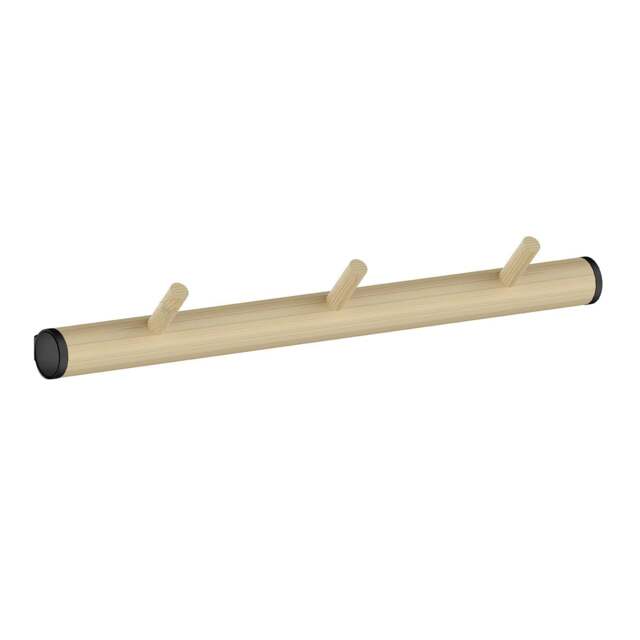 Rackhams Triple Hook Coat Rack in Matt Black/Beech Wood, Width 330mm - image 1