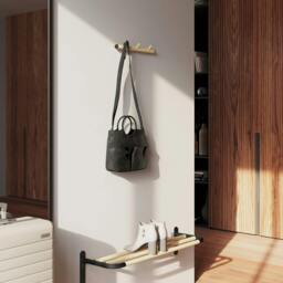Rackhams Triple Hook Coat Rack in Matt Black/Beech Wood, Width 330mm - thumbnail 4