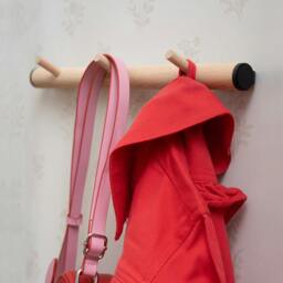 Rackhams Triple Hook Coat Rack in Matt Black/Beech Wood, Width 330mm - thumbnail 2