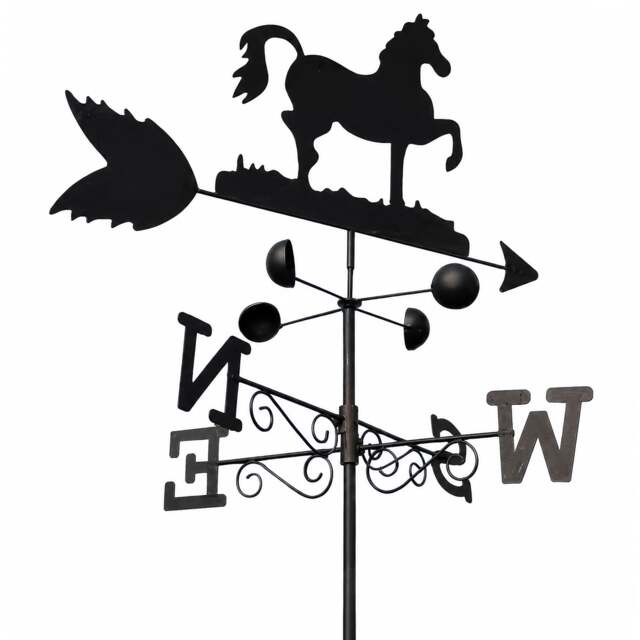 Rackhams Horse Steel Weathervane, Black Painted All-Steel Weather Vane With Wall Fixings and 1.7m Ground Spike, Wind Speed Cups - image 1