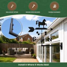 Rackhams Horse Steel Weathervane, Black Painted All-Steel Weather Vane With Wall Fixings and 1.7m Ground Spike, Wind Speed Cups - thumbnail 4