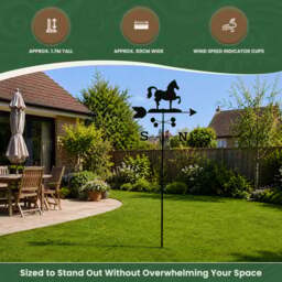 Rackhams Horse Steel Weathervane, Black Painted All-Steel Weather Vane With Wall Fixings and 1.7m Ground Spike, Wind Speed Cups - thumbnail 6
