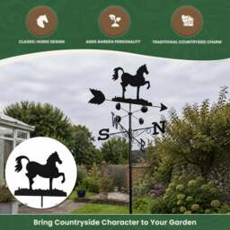Rackhams Horse Steel Weathervane, Black Painted All-Steel Weather Vane With Wall Fixings and 1.7m Ground Spike, Wind Speed Cups - thumbnail 2