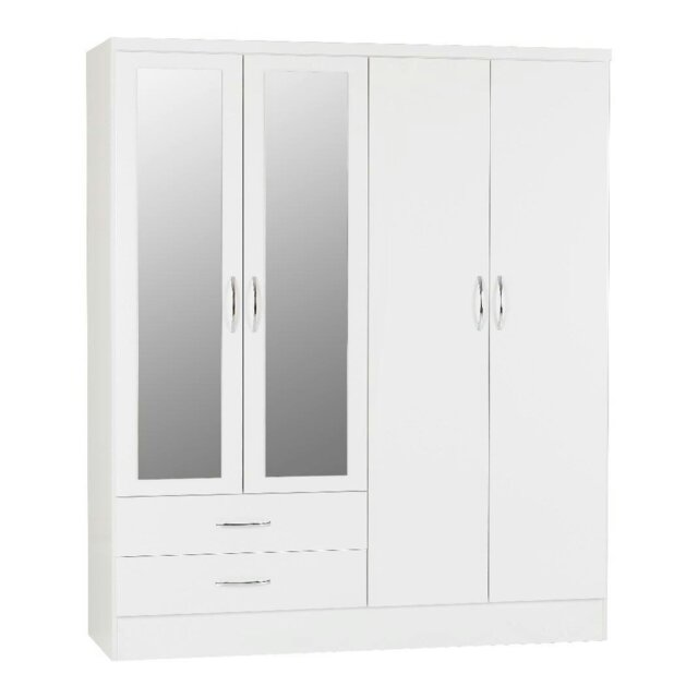Rackhams Nevada 4 Door 2 Drawer Mirrored Wardrobe - White Gloss - image 1