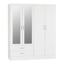 Rackhams Nevada 4 Door 2 Drawer Mirrored Wardrobe - White Gloss - thumbnail 1
