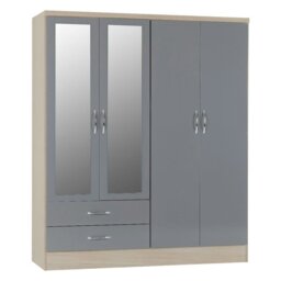 Rackhams Nevada 4 Door 2 Drawer Mirrored Wardrobe - White Gloss - thumbnail 2