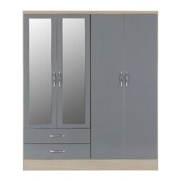 Rackhams Nevada 4 Door 2 Drawer Mirrored Wardrobe - White Gloss - thumbnail 3