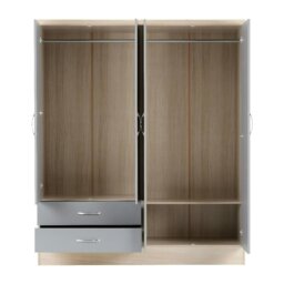 Rackhams Nevada 4 Door 2 Drawer Mirrored Wardrobe - White Gloss - thumbnail 4